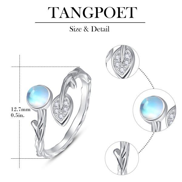 Sterling Silver Leaf Moonstone Adjustable Rings-1