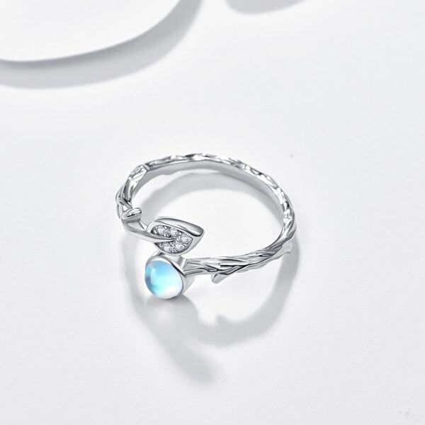 Sterling Silver Leaf Moonstone Adjustable Rings-4