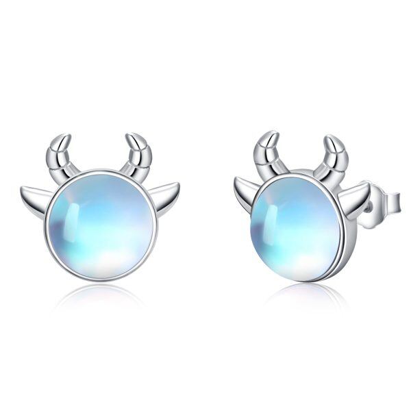 Sterling Silver Cow Moonstone Stud Earrings-0