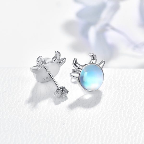 Sterling Silver Cow Moonstone Stud Earrings-2