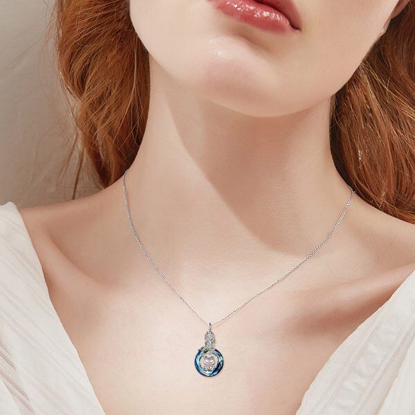 Sterling Silver Frog Urn Necklace With Blue Crystal-3