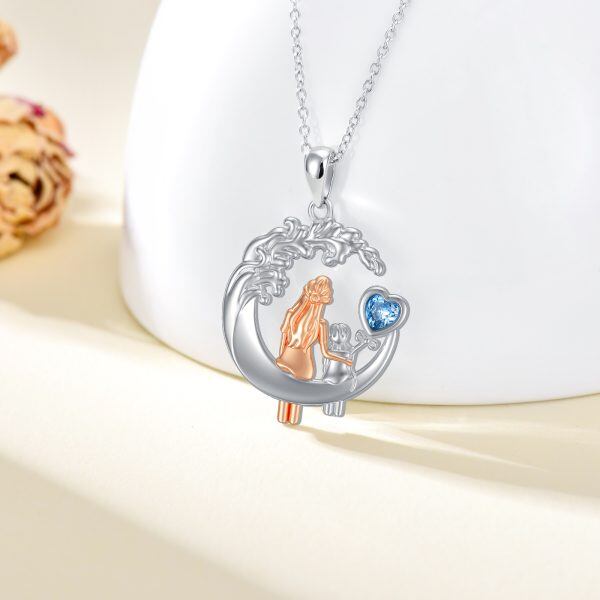 Sterling Silver Moon Love Crystal Mother Daughter Pendant Necklace-3