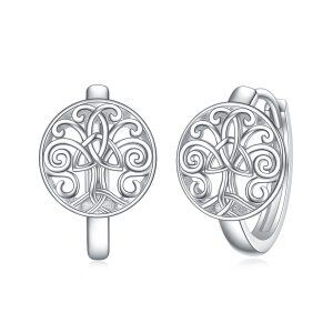 Sterling Silver Tree of Life Celtic Knot Huggies Earrings-0