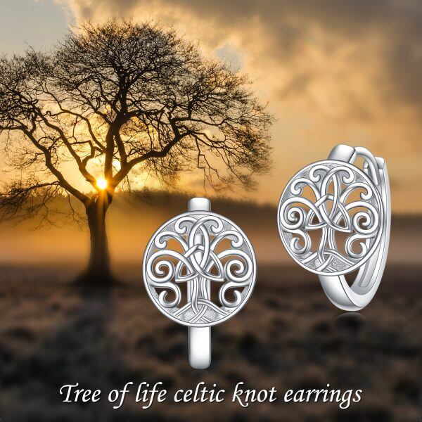 Sterling Silver Tree of Life Celtic Knot Huggies Earrings-2