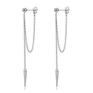 Sterling Silver Awl Hanging Chain Dangle Earring-0