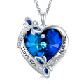 wholesale 925 Sterling Silver Blue Crystal Butterfly Heart Pendant Necklace for Women-0-0
