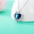 wholesale 925 Sterling Silver Blue Crystal Butterfly Heart Pendant Necklace for Women-0-4