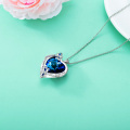 wholesale 925 Sterling Silver Blue Crystal Butterfly Heart Pendant Necklace for Women-0-5