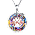wholesale 925 Sterling Silver Rainbow Crystal Flamingo Pendant Necklace s for Women-0-0