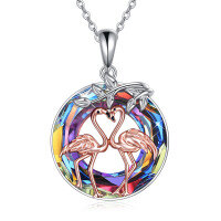 wholesale 925 Sterling Silver Rainbow Crystal Flamingo Pendant Necklace s for Women- Two Tone