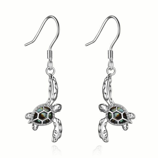 Sterling Silver Abalone Shell Turtle Drop Earrings-0