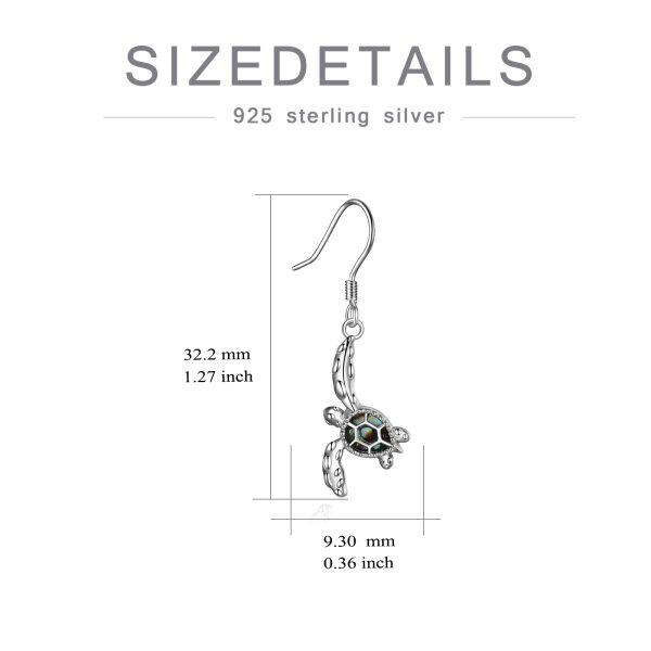 Sterling Silver Abalone Shell Turtle Drop Earrings-1