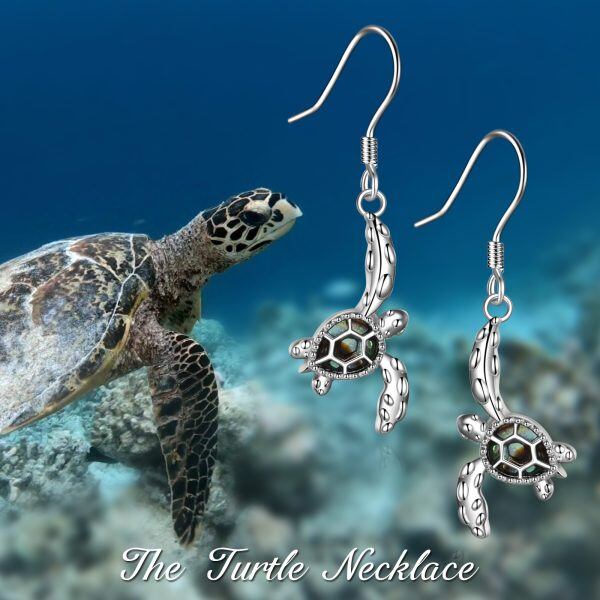 Sterling Silver Abalone Shell Turtle Drop Earrings-3