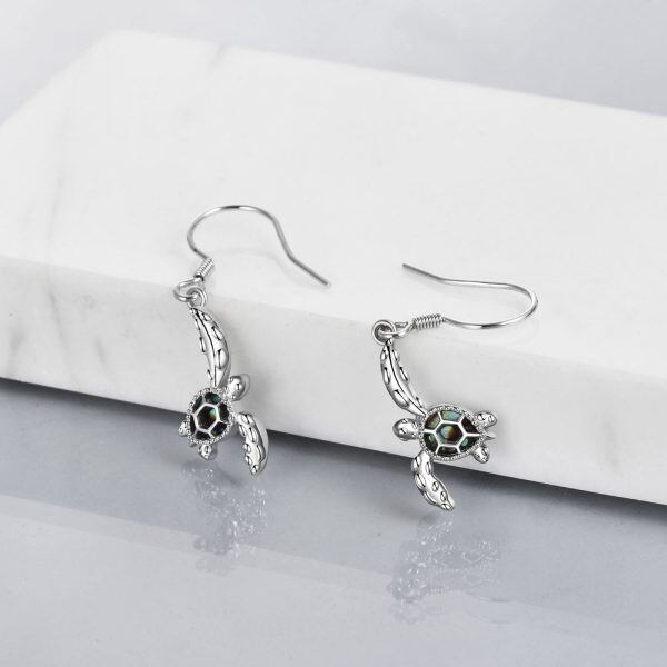 Sterling Silver Abalone Shell Turtle Drop Earrings-4