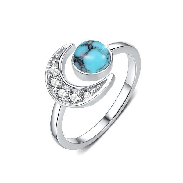 Sterling Silver Moon Turquoise Adjustable Ring-0