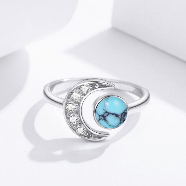 Sterling Silver Moon Turquoise Adjustable Ring-2