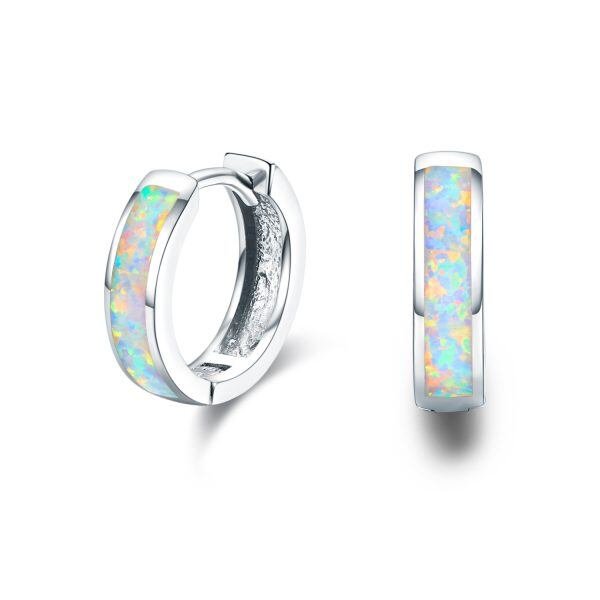 Sterling Silver Opal Hoop Earrings-0