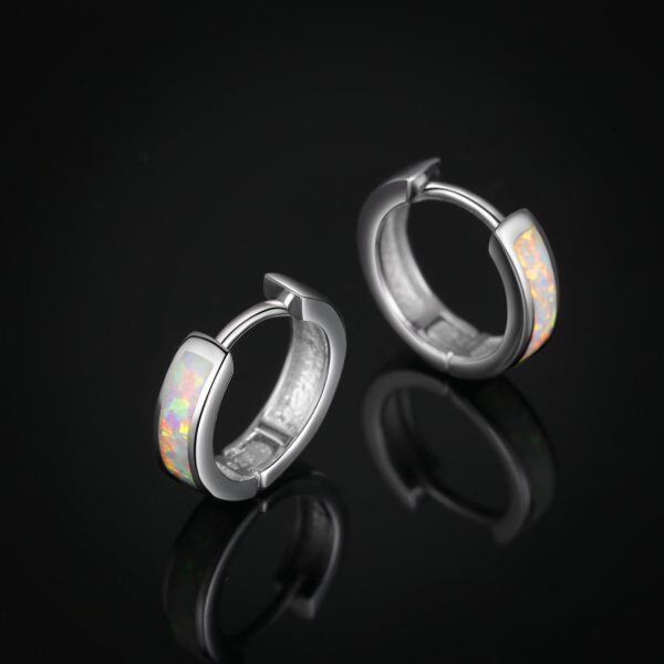 Sterling Silver Opal Hoop Earrings-5