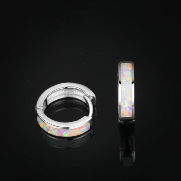 Sterling Silver Opal Hoop Earrings-6