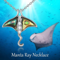 wholesale 925 Sterling Silver Abalone Shell Stingray Pendant Necklace with Cubic Zirconia Accents-0-2