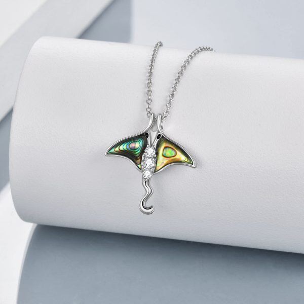 Sterling Silver Abalone Shell Stingray Pendant Necklace-4