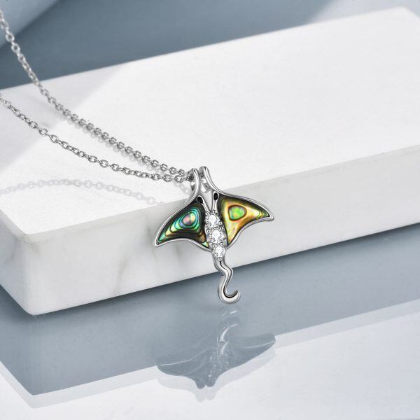 Sterling Silver Abalone Shell Stingray Pendant Necklace-5