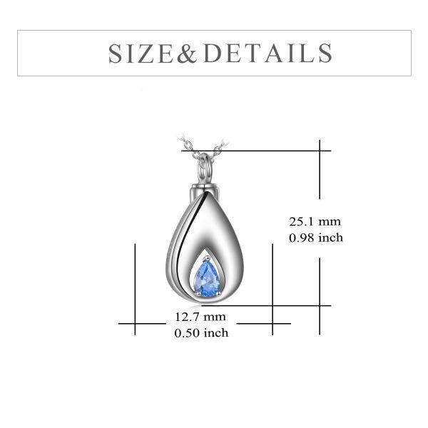 Sterling Silver Teardrop Urn Necklace With Blue CZ-1