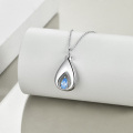 wholesale 925 Sterling Silver Teardrop Pendant with Blue Crystal and Chain - Memorial Keepsake Jewelry for Ashes (18 + 5 cm)-0-2