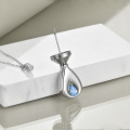wholesale 925 Sterling Silver Teardrop Pendant with Blue Crystal and Chain - Memorial Keepsake Jewelry for Ashes (18 + 5 cm)-0-3