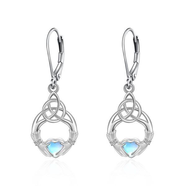 Sterling Silver Claddagh Moonstone Irish Celtic Drop Dangle Earrings-0