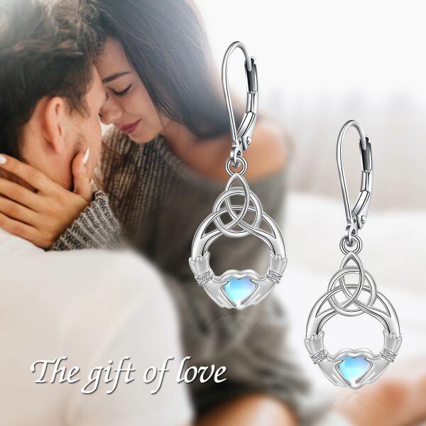 Sterling Silver Claddagh Moonstone Irish Celtic Drop Dangle Earrings-2