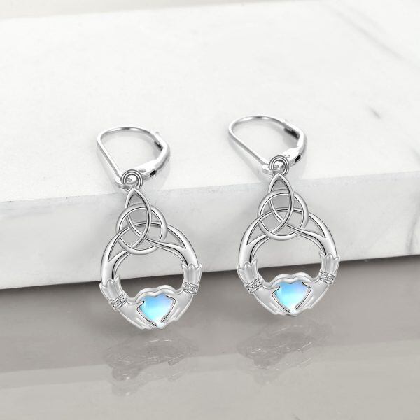 Sterling Silver Claddagh Moonstone Irish Celtic Drop Dangle Earrings-4