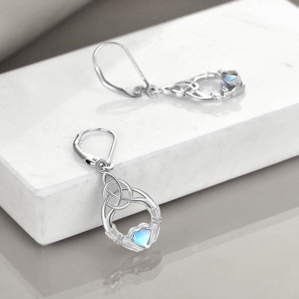 Sterling Silver Claddagh Moonstone Irish Celtic Drop Dangle Earrings-5