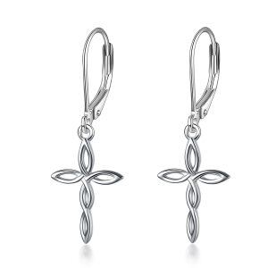 Sterling Silver Irish Celtic Cross Drop Dangle Earrings-0