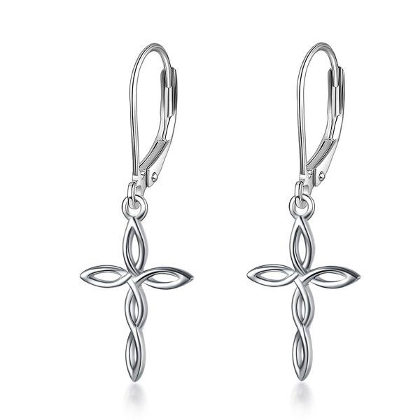 Sterling Silver Irish Celtic Cross Drop Dangle Earrings-0