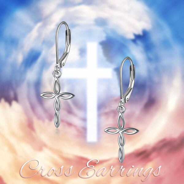 Sterling Silver Irish Celtic Cross Drop Dangle Earrings-2