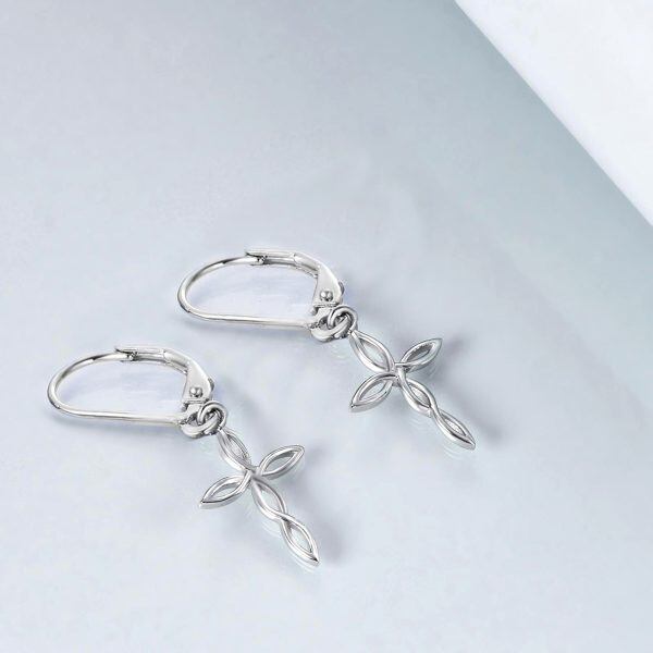 Sterling Silver Irish Celtic Cross Drop Dangle Earrings-4