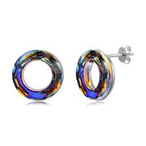 Sterling Silver Purple Crystal Circle Stud Earrings-0