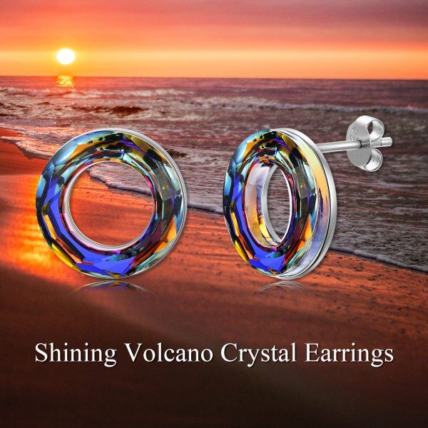 Sterling Silver Purple Crystal Circle Stud Earrings-2