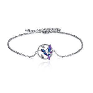 Sterling Silver Enamel Hummingbird Anklet Bracelet-0