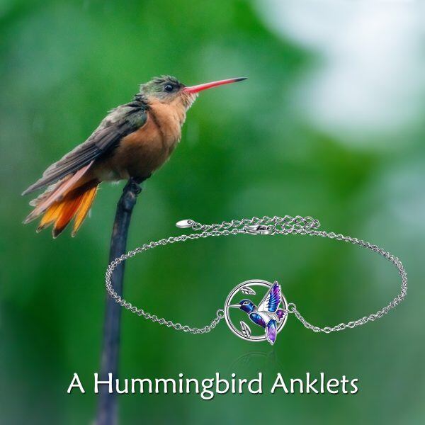 Sterling Silver Enamel Hummingbird Anklet Bracelet-2