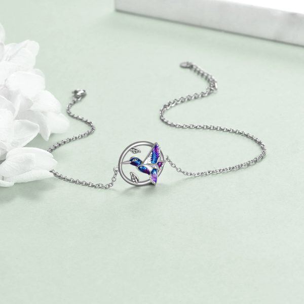 Sterling Silver Enamel Hummingbird Anklet Bracelet-3