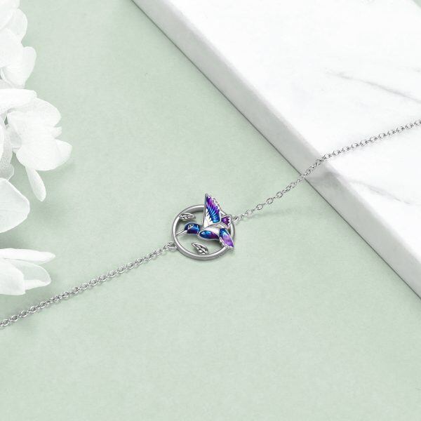 Sterling Silver Enamel Hummingbird Anklet Bracelet-4