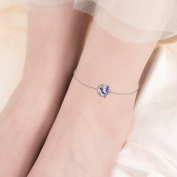 Sterling Silver Enamel Hummingbird Anklet Bracelet-5