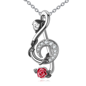 Sterling Silver Phantom of The Opera Music Note Pendant Necklace-0