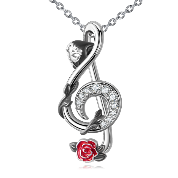 Sterling Silver Phantom of The Opera Music Note Pendant Necklace-0