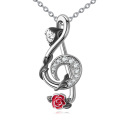 wholesale 925 Sterling Silver Musical Note with Red Rose Pendant Necklace for Women-0-1
