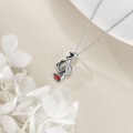 wholesale 925 Sterling Silver Musical Note with Red Rose Pendant Necklace for Women-0-5