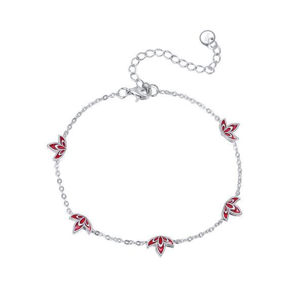 Sterling Silver Red Clover Chain Bracelets-0