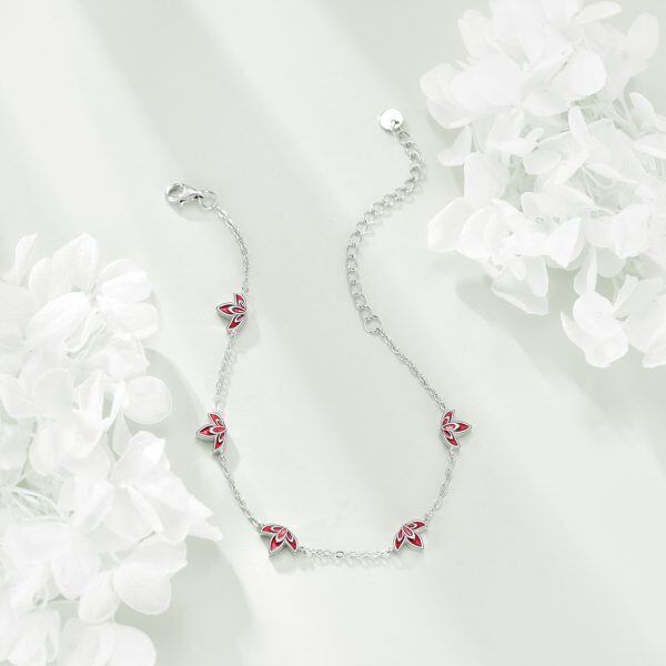 Sterling Silver Red Clover Chain Bracelets-2